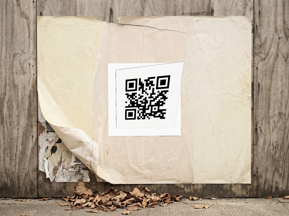 A faded poster on a hoarding, its corner curled, autumn leaves in front
